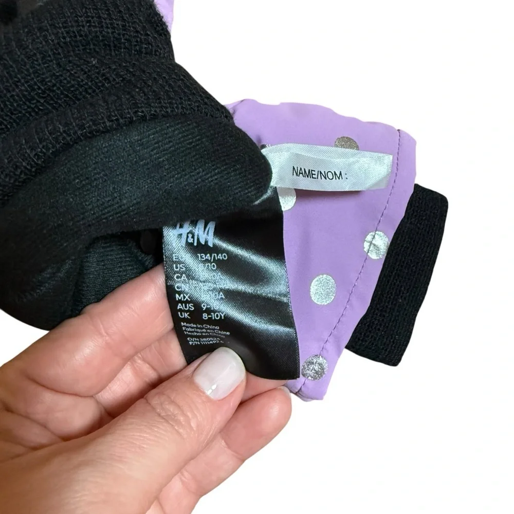 H&M Kids Purple Polka Dot Snow Gloves 3M Thinsulate Winter 8–10Y